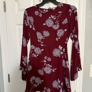 Forever 21 Burgundy Floral Long-Sleeve Dress
